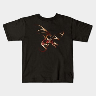 Flying Dragon in Tattoo/Tribal Style, Copper with Red accents Kids T-Shirt